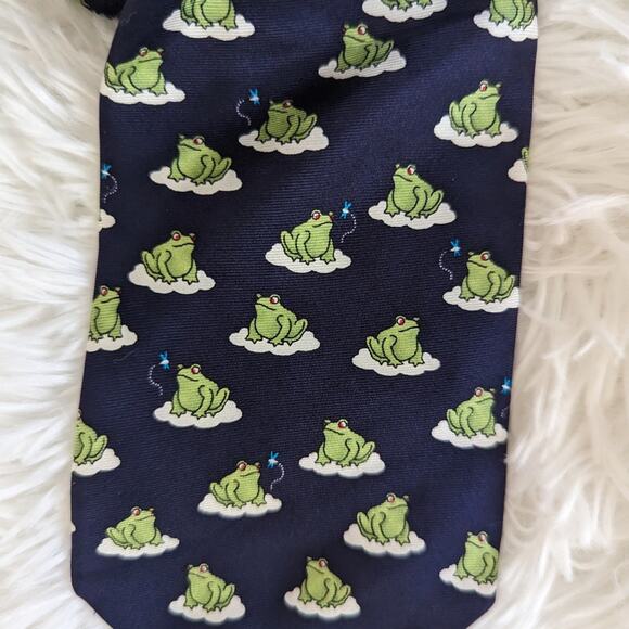 Vintage Men's Alynn Silk Bullfrog Eating Dragonfly Navy Tie - Picture 2 of 5